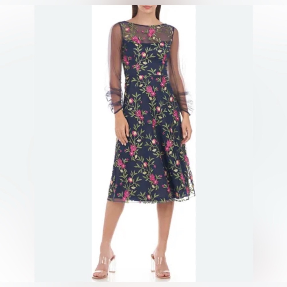 JS Collectiy Floral Embroidered Navy Dress